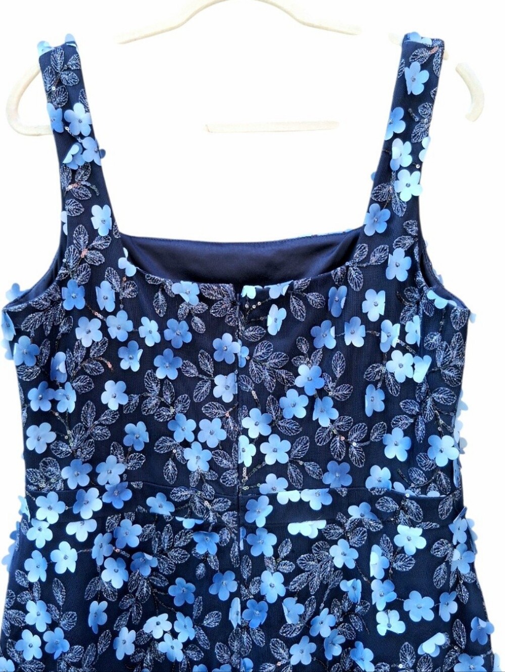 Xscape Blue 3D Floral Applique Square-Neck Fit & Flare Midi Dress Size 16 - Picture 7 of 11